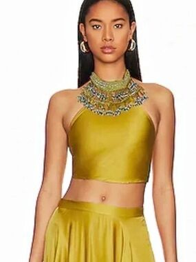 My Beachy Side x Emily in Paris Begonia Green Halter Crop Top - Size M
